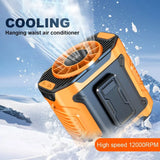 Portable Waist Fan with LED Light Hanging Neck Strong Wind Airflow with Power Bank for Emergency Sports Outdoor Working