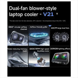 (BAAY) New V21 14cm Dual Fans Laptop Cooler 14In-17.3In Lighting Adjustable Foldable Laptop Cooler Pad Cooler Pad LED Light Fan