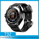 2 In 1 Smartwatch&TWS Earbuds Local Music Recording BT Calls Headphone Charging Case Watch Music Voice Assistant T92 Smart Watch