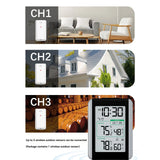 Multi Sensor: Indoor Outdoor Thermometer Hygrometer with 3 Sensor Support - 4-Digit Time Calendar Display and Backlight for