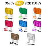 36pcs Maxi Blade Fuse Assortment Kit , 20A 30A 40A 50A 60A 70A 80A 100A  32V Large Blade Style Fuse For Motorcycle/Boat/Truck