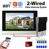 2 Wire Digital Video Intercom System, 7 Inch Wireless WIFI Monitor 1080P Doorphone Camera Video Doorbell IC Card Tuya APP Unlock