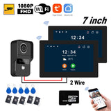 7 Inch Tuya Smart Wifi Video Entry Phone Intercom System 1080P 2 Wire Home Video Doorphone Doorbell RFID Card Unlock Apartment