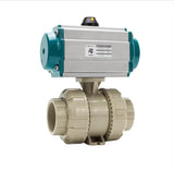 Sanitary UPVC Double Union Pneumatic Actuated 2Way Straight  Through Plastic Ball Valve Air Actuated