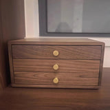 3-Tier Desktop Drawer Storage Box, Black Walnut Wood with Dovetail Joints & Brass Handles