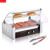 XEOLEO Electric Sausage Machine 5-7 Rollers Hot Dog Roller 750W Multifunction Hot Dog Machine Glass Hood With Acrylic Door