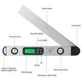 0~225° 400mm Aluminum Alloy Digital Protractor Angle Meter Multi-function Angle Ruler LCD Display Backlight Woodworking