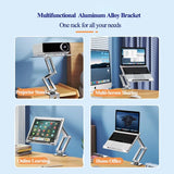 Book/Tablet Holder Adjustable 360° Rotatable Laptop Tablet Stand Clamp, Aluminum Alloy Bracket Holder for Desktop Bed Reading