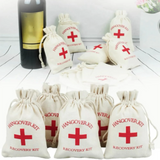 50pcs Wedding Favor Holder Bag Hangover Kit Bags for Guests Gift Red Cross Cotton Linen Pouches Festival Event Party Supplie