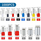 1000PCS Wire Ferrule Kit Copper Crimp Terminals Insulated Pin Cord End Connectors AWG(22 20 18 16 14 12 10 7 5 4 2 1/0 2/0 3/0)