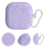 Engraved Flower Protective Skin Cover for Samsung Galaxy Buds4/4Pro Soft Silicone Protector with Keychain Scratch-Resistant