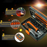 38 in 1 Household Ratchet Screwdriver Bit Set, CRV Steel, 22 Bits, 10 Sockets, 25mm Bit Length, 6.35mm Bit Diameter, 48~52HRC