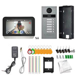 6-family Apartment Intercom Video Doorbell with RFID Card Unlock 7inch Touch Screen 4 Wired Tuya WiFi Video Door Phone System