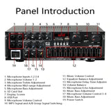 AV-326BT 2.0 Channel Professional Karaoke Amplifier 300W 12V/220V HIFI Amplifier With Display Screen 5-band Equalizer Adjustment