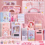 Pink Study Stationery Set Stickers Sharpener Large Capacity Suitcase Stationery Gift Pack Creative Pen Bag Notebook Students