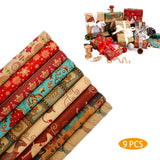 9 Sheets Christmas Kraft Gift Wrapping Paper Christmas Wrapping Paper for Holiday Gift Wrap Party Decor
