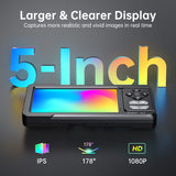 ES03 5" IPS Dual Lens Endoscope Camera Lights 1080P Photo Video Inspection Borescope IP67 Waterproof 16.5FT Industrial