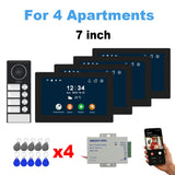 2-4 Unit Home 2 Wire 7inch Touch Video Intercom for Apartments Residential Video Door Phone System with RFID Card APP Unlock