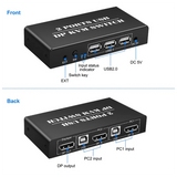ABWG-DP KVM Switch 2 Port 8K@30Hz Displayport1.2 Switch 2 in 1 Out with 3 USB2.0 Port for 2 PC Laptop Share Keyboard