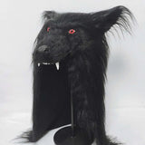 Black Wolf Mask Halloween Red Eyes Werewolf Terror Animal Fancy Headdress Costume Cosplay Props Adult Wolf Headgear Latex Masks