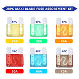 28 Pieces Maxi Blade Fuse Assortment, 20A 30A 40A 50A 60A 70A Big Fuse Kit,  Large Size Fuses for Car, SUV, Motorcycle, Truck