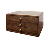 3-Tier Desktop Drawer Storage Box, Black Walnut Wood with Dovetail Joints & Brass Handles