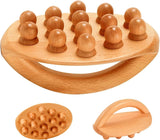 Wooden Lymphatic Drainage Massage Roller - 14-Bead Cellulite Massager Tool for Body Sculpting, Gua Sha, Myofascial Release Detox