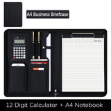 PU Leather A4 File Folder Zipper Closure Card Holder A4 Zipper Bag With Calculator Pen Insert Meeting Memo Book School