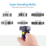 32-Bit CMOS Black A4 Mini Wireless USB Interface Portable 1D 2D QR Barcode Scanner with Wearable Ring Scanning Stock