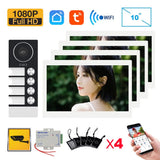 2 Wire WiFi Video Doorphone Doorbell Intercom 10 Inch 1080P Touchscreen Monitor APP/Swipe Card Unlock For 3/4 Family Apartment