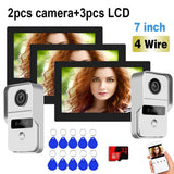 1080P 2 Cam 7 Inch 3pcs Touch Screen Wifi Video Doorbell, Smart TUYA Home Video Intercom Rceord Kit ID Unlcok 4-Wire Connection