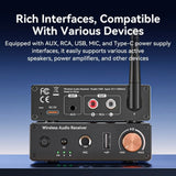 Bluetooth 6.0 Audio Receiver Wireless with Remote Volume Control Audio Adapter Microphone Karaoke 3.5mm AUX RCA 6.5MM