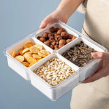 Vegetable Tray with lid Food Storage Container Square Fruit Separator Snack Tray Container with 4 Compartments Container