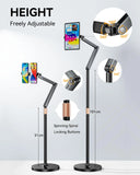 Aluminum Alloy Tablet Floor Stand Height Adjustable 360° Rotation Floor Mount, Compatible with iPad Pro/Air/Mini, Kindle, Phone