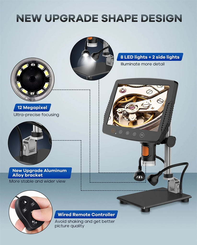 Microscope Fhd MS3 Pro 9 Inch Biological Microscope 1080 FHD 1500X 12MP Digital Ster ...