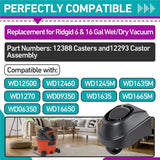 4 Pcs 12388 Foot Caster&12293 Caster Wheel For Ridgid 6 To 16 Gallon Vacuum Wet/Dry Vac Casters,Fit For WD16650 WD06350