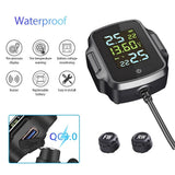 Motorcycle TPMS Motorbike Tire Pressure Monitoring System Tyre Temperature Alarm System with QC 3.0 USB Charger for Phone Tablet