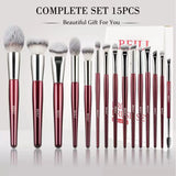 Luxury Vegan Travel Makeup Brush Set Burgundy Red Wood Handle Personalized Gold Makeup Brushes Kit Private Label