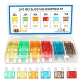 28 Pieces Maxi Blade Fuse Assortment, 20A 30A 40A 50A 60A 70A Big Fuse Kit,  Large Size Fuses for Car, SUV, Motorcycle, Truck