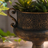 New Embossed Iron Planter Pot For Front Entry Backyard Or Interior Displaying Flowers Greens Artificial Elegant Living