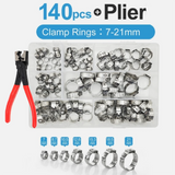 140PCS 7-21mm 304 Stainless Steel Single Ear Stepless Hose Clamps Kit Water Pipe Clip Clamp Rings for Sealing pipe Crimp clamp