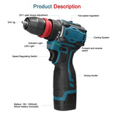 18V 2in1 Lithium Drill Electric Screwdriver Multi-function Power Tool 45Nm Torque Brushless Motor Practical Screw Driver