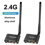 50m 2.4GHz Transmitter Receiver 5.8G Wireless Audio Adapter Sound System with Volume Control for R/L 3.5mm RCA Subwoofer Speaker