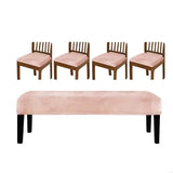 New 5Pieces Elastic Trimmed Chair Cover Set Silver Fleece Nonslip Feature for Home Office