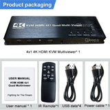 1080p 4K HDMI Multi-Viewer 4x1 KVM HDMI Quad Multiviewer 4 IN 1 OUT Seamless Switch Support 4 Laptop PC Share Mouse and Keyboard