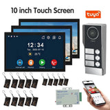 2 Wire WiFi Video Doorphone Doorbell Intercom 10 Inch 1080P Touchscreen Monitor APP/Swipe Card Unlock For 3/4 Family Apartment
