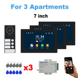 2-4 Unit Home 2 Wire 7inch Touch Video Intercom for Apartments Residential Video Door Phone System with RFID Card APP Unlock