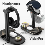 3 in 1 Wireless Charging Station for Apple Vision Pro VR Glasses Hanger Removable Charger Stand for Study Game Room Office
