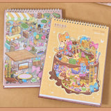 New PET Miniature Scene Collection Cartoon DIY 3D Pocket Cabin Scene Stickers Visual Stacking 3D Landscape Sticker Book