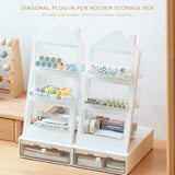 2025 2 in 1 Stationery Storage Box with Drawer Slant Plug Pen Holder Large Capacity House Shape Storage Bucket Student